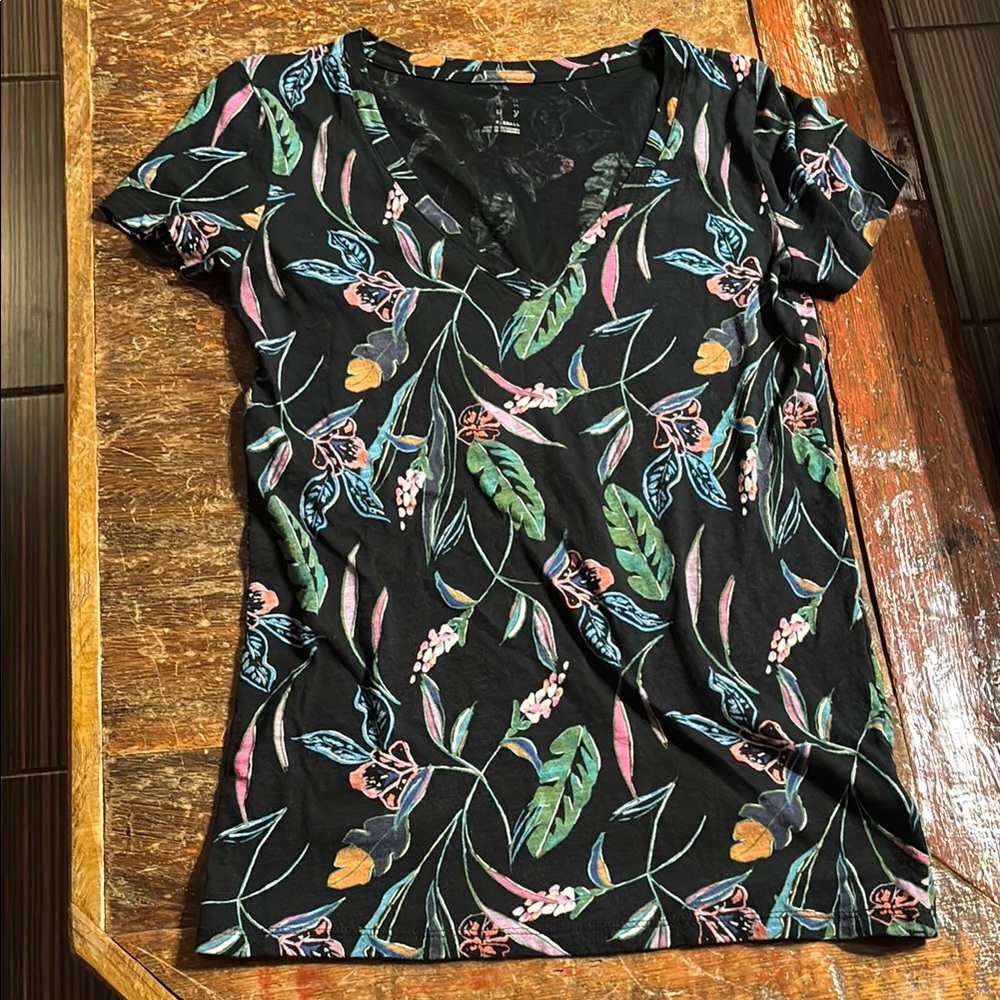 Floral V-Neck Black Top